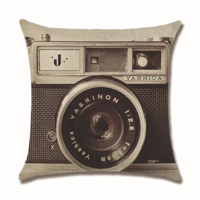 

Vintage Cartoon Camera Cushion Cover Cotton Polyester 45cm*45cm Home Decorative Pillows Cover Pillowcases for Sofa Car Cojines