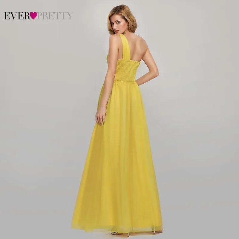Желтые платья подружек невесты 2019 Ever Pretty A-Line одно плечо с высоким разрезом