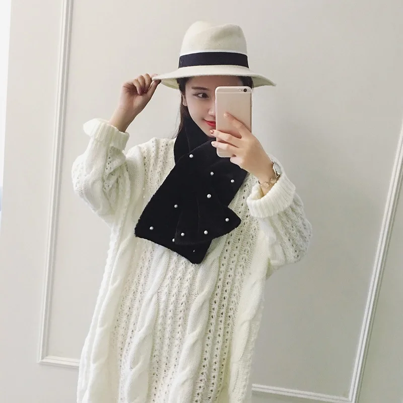 6 цветов воротник из искусственного меха Зимний шарф с жемчугом женские