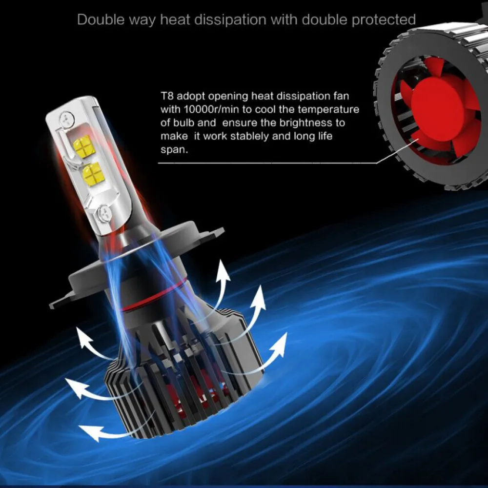 Светодиодные фары Fuleem 2 шт. T8 H4 H7 H11 HB3 HB4 XHP50 Chips 6500K 80W 10000LM Автомобильные