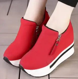 red Г.; модные женские туфли на высоком каблуке; Цвет черный, красный; большой размер 40; женские туфли-лодочки на платформе и танкетке; кроссовки на высоком каблуке на молнии - Color: red