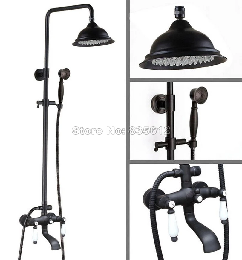 

Rain Shower Faucet Set with Handheld Shower+Shower Head Black Oil Rubbed Bronze Bathroom Wall Mounted Bath Tub Mixer Tap Whg143