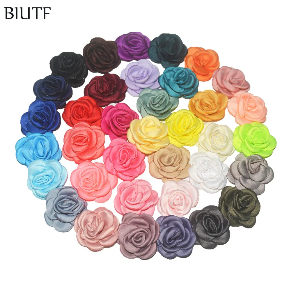 180 шт./лот сплошной яркий цвет 4,0 см маленький модный Жженый атласный розовый цветок из шифона детские головные уборы аксессуары все TH244
