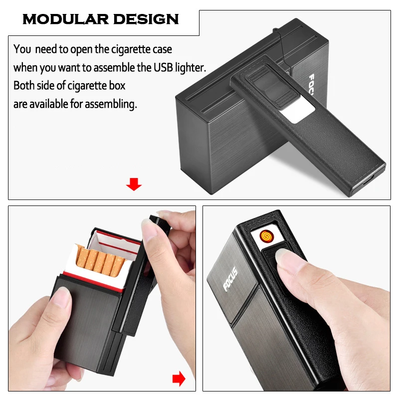 Портсигар коробка электронная сигареты зажигалка usb ветрозащитный USB зажигалки 20