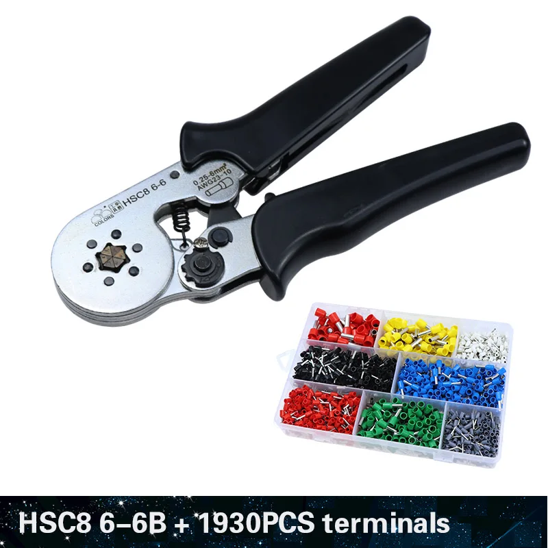 HSC8 6-6B and 1930 Цветной обжимной инструмент, обжимные плоскогубцы hsc8 6-6, зажим, инструмент для зачистки проводов, Набор плоскогубцев, электрический терминал, щипцы, мини инструменты - Цвет: HSC8 6-6B and 1930