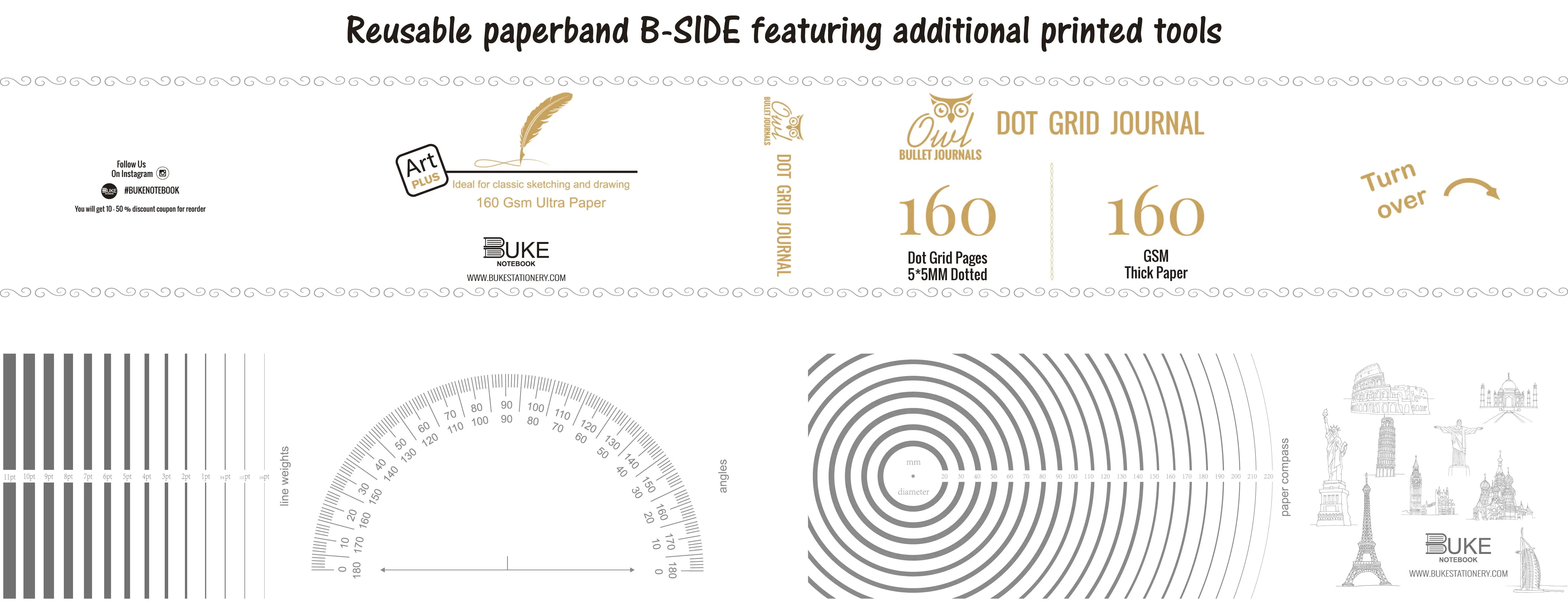 Блокнот-журнал в твердом переплете, миллиметровая бумага в горошек