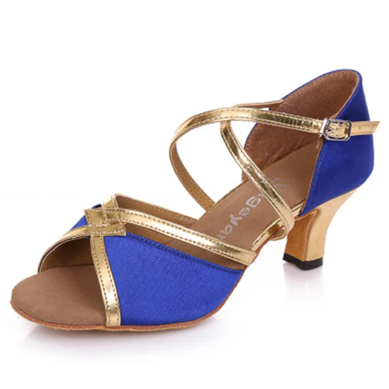 Женская атласная обувь для латинских танцев цвет золотистый серебристый черный