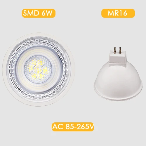 MR16 6W SMD 85-265V Светодиодный точечный светильник MR16 GU10 GU5.3 лампа 6 Вт 220 в 240 в 110 в 12 В SMD Точечный светильник Лампада энергосберегающий домашний декор Bombillas cfl - Испускаемый цвет: MR16 6W SMD 85-265V