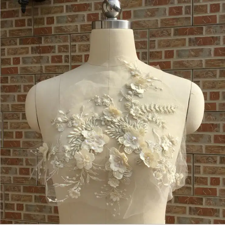 10 штук светло-голубые тяжелые бисерные Кружева с аппликацией 3D Кружевная