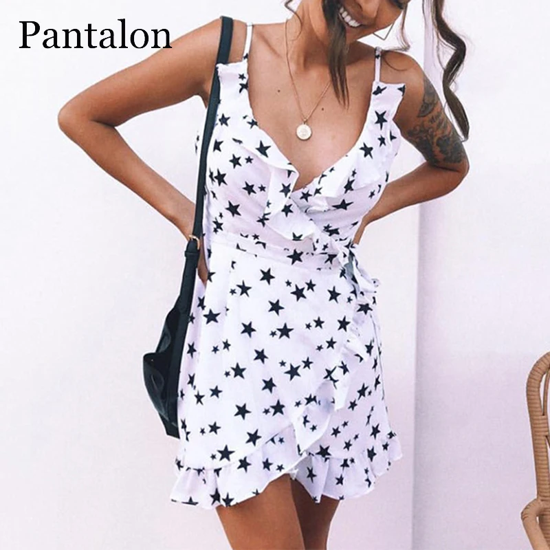 Pantalon Ruffle Dot Print летнее платье для женщин сексуальная уличная одежда с бретельками