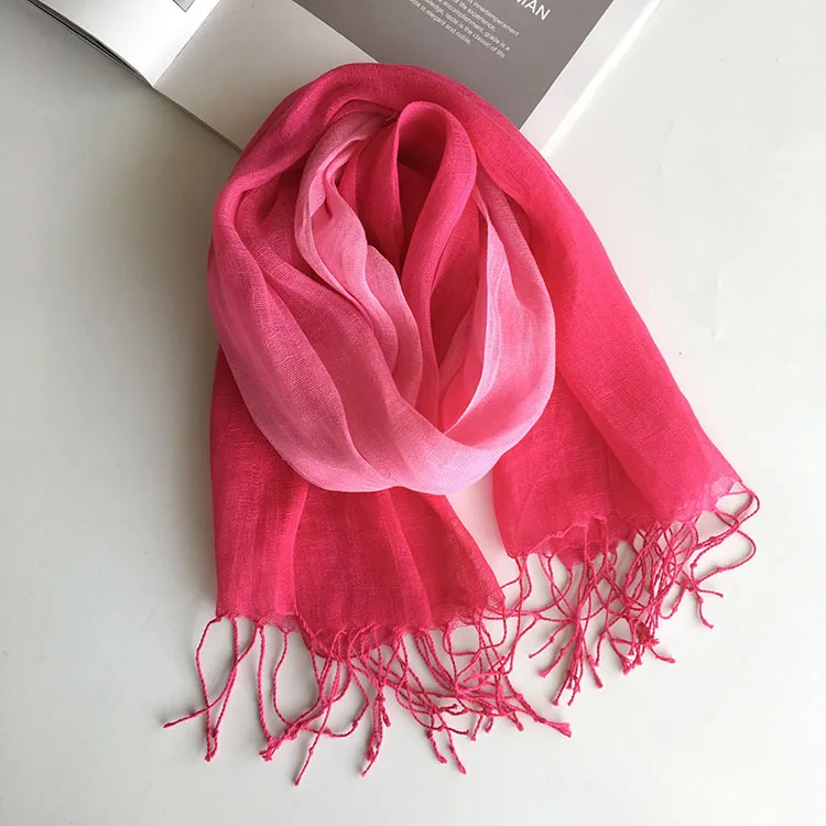 Шарф женский 100% льняной градиентный зимний эшарп мусульманский хиджаб платок