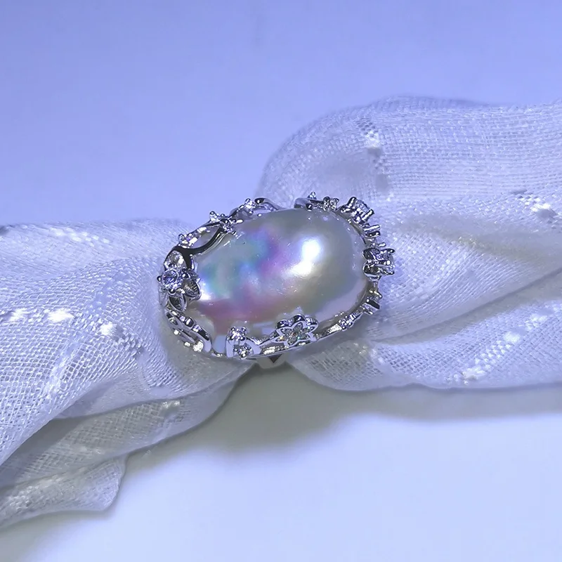 [YS] 925 Sterling Silver Ring 20-28mm Big Size Freshwater Baroque Irregular Pearl Fine Jewelry | Украшения и аксессуары
