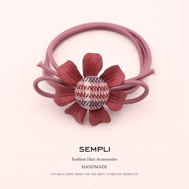 Deep Pink Sempli, новинка, Корея, хорошее качество, нейлоновые эластичные резинки для волос, для женщин и девочек, хлопковые пуговицы, Подсолнух, ручной работы, аксессуары для волос - Цвет: Deep Pink