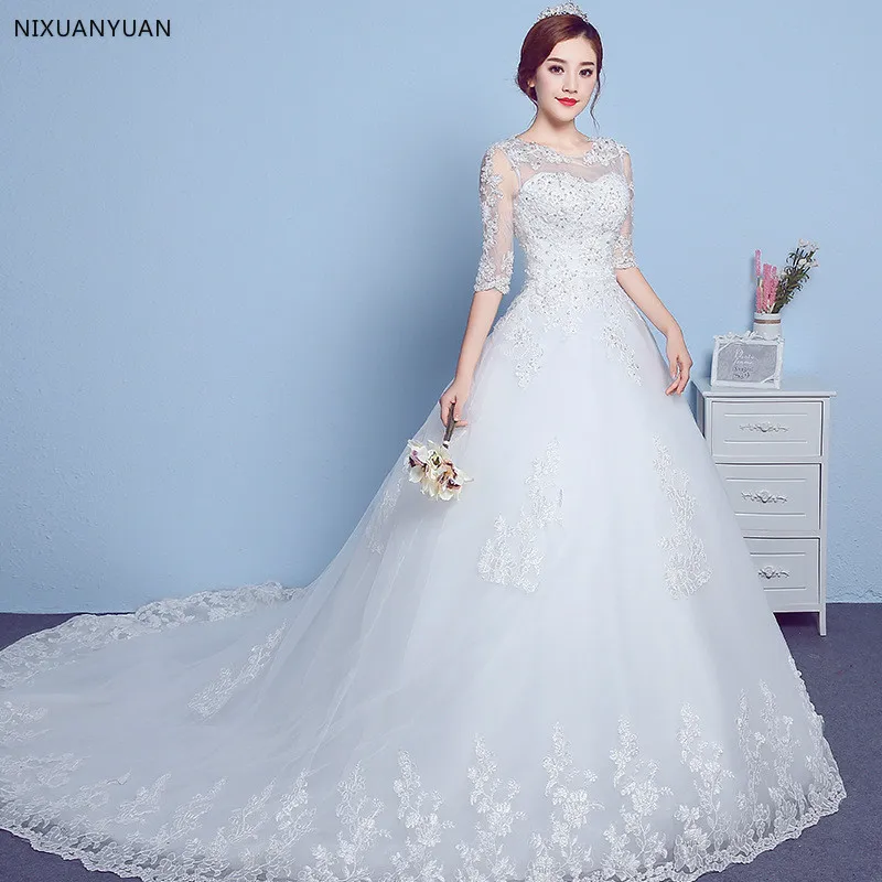 picture color white NIXUANYUAN с длинным рукавом Vestido De Noiva кружево платья свадебные на заказ плюс размеры Свадебные тюль Mariage - Цвет: picture color white