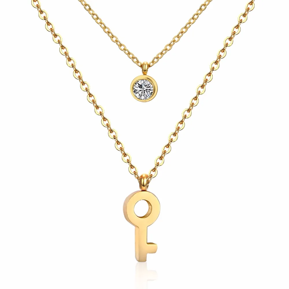 Женское Двухслойное ожерелье LUXUSTEEL с подвеской золотого Креста и круглыми