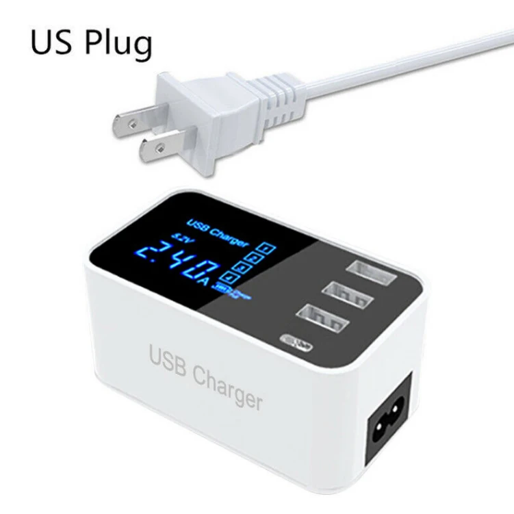 4 порта USB телефон зарядное устройство светодиодный дисплей США/ЕС/Великобритания штекер 3A Max быстрая смарт-зарядка зарядное устройство для мобильных устройств для huawei iPhone samsung - Цвет: White US Plug