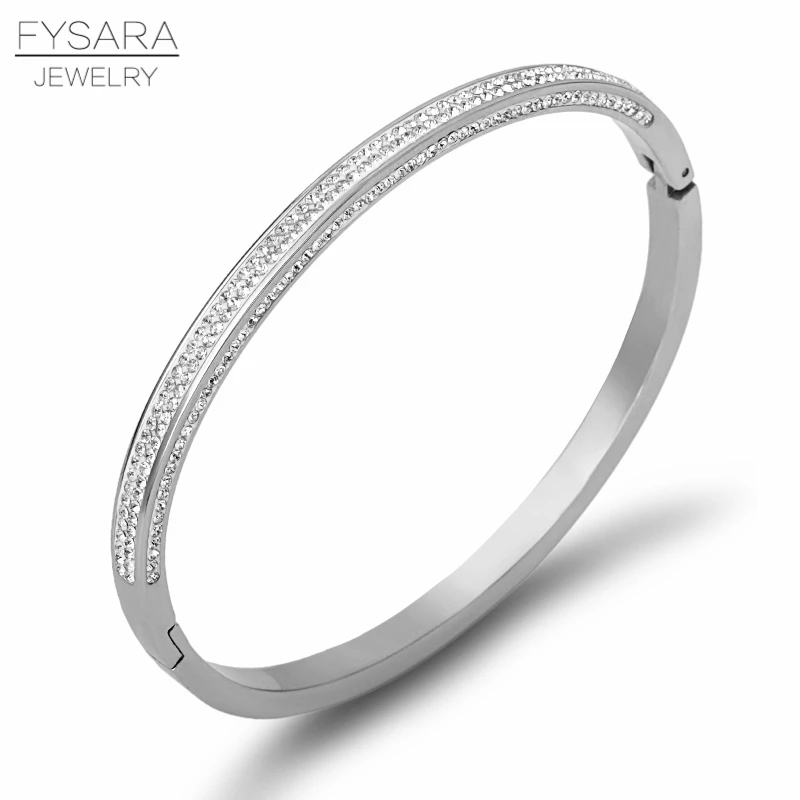 FYSARA кубический цирконий AAA Кристаллы Браслеты Манжеты из нержавеющей стали Fahison