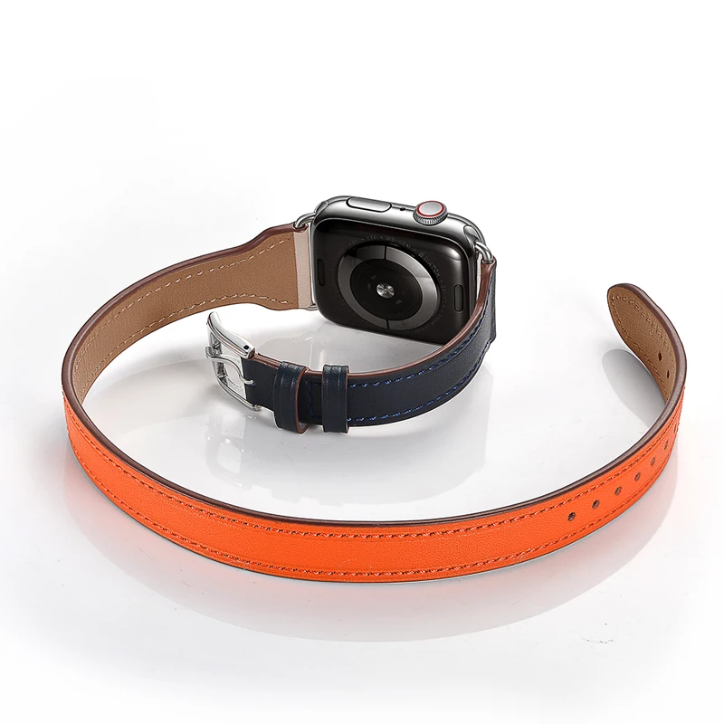 Ремешок из натуральной кожи для apple watch band 44 мм 40 42 38 двойной туристический браслет