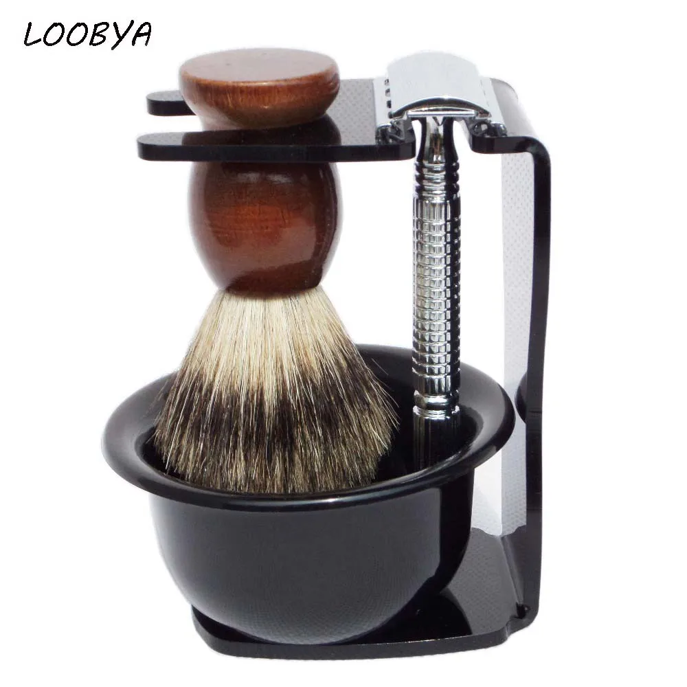 4 шт/набор Комплект Для Бритья Помазок Из Барсучьего Меха Безопасная Бритва