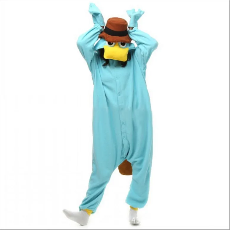 platypus Утконос Кигуруми костюмы-комбинезоны для мужчин и wo мужчин с капюшоном животных мультфильм пижамы Синяя Акула дома влюбленных с длинным рукавом Косплей - Цвет: platypus