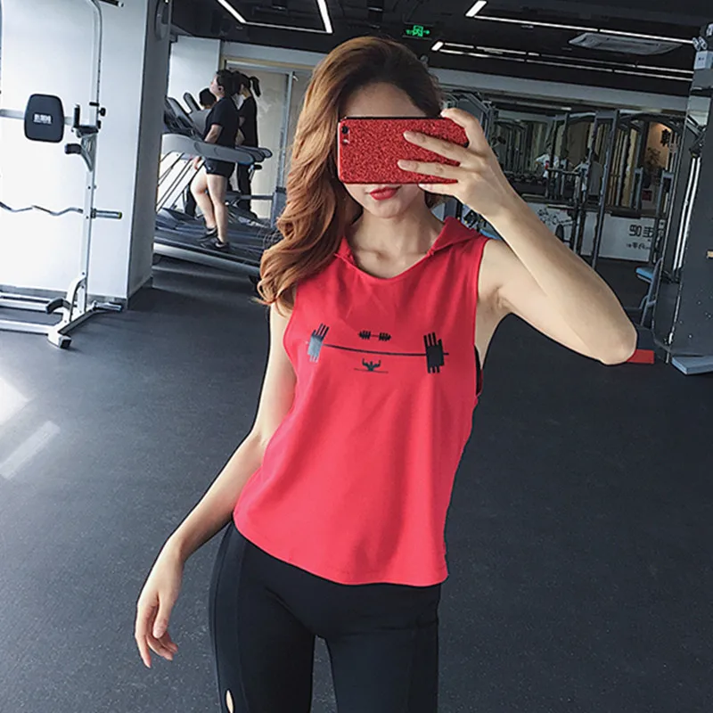 

Hooded Sport Vest Women Loose Fit Solid Yoga Top Fitness Vest Breathable Gym Sleeveless Athletic Tank Tops Sportswear