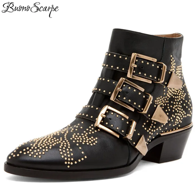 BuonoScarpe/Zapatos Mujer Susanna Ботильоны из натуральной кожи с шипами Ботинки круглым носком