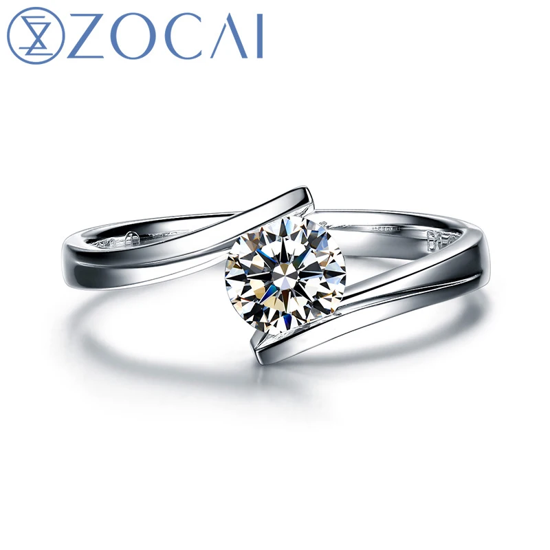 Кольцо обручальное ZOCAI с бриллиантом 18 К белое золото сертифицировано 0 30 CT D E/VS