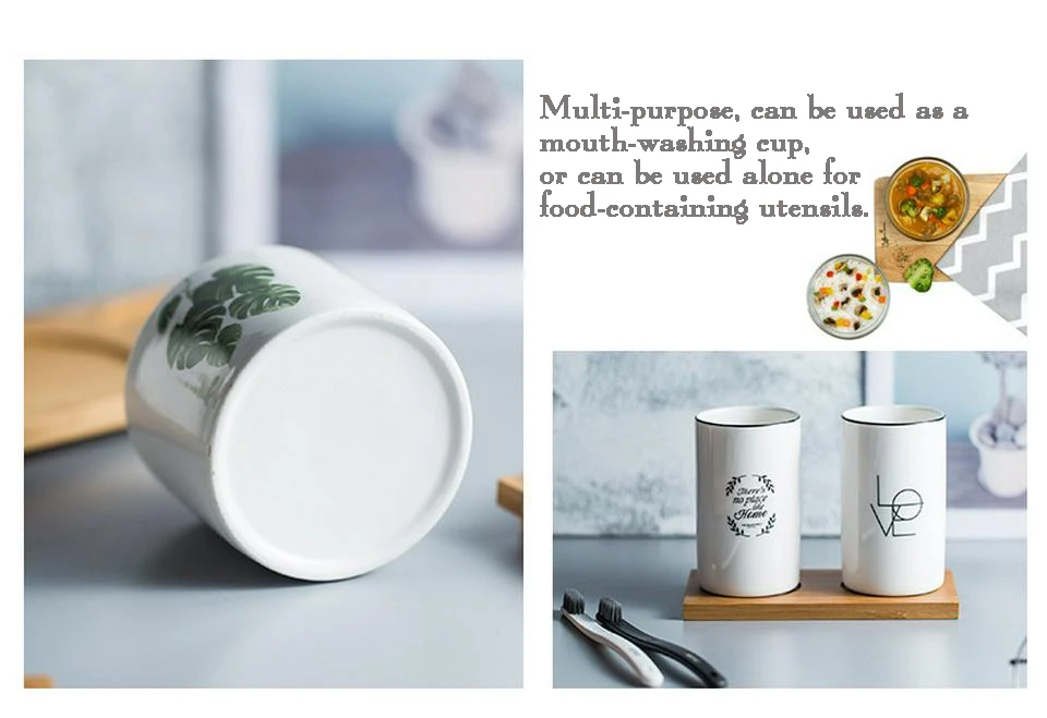 Green Pattern Ceramic Toothbrush Cup Set Nordic Fashion Simple Couple Mouth Mug Bathroom Accessories Good Looking Food Container