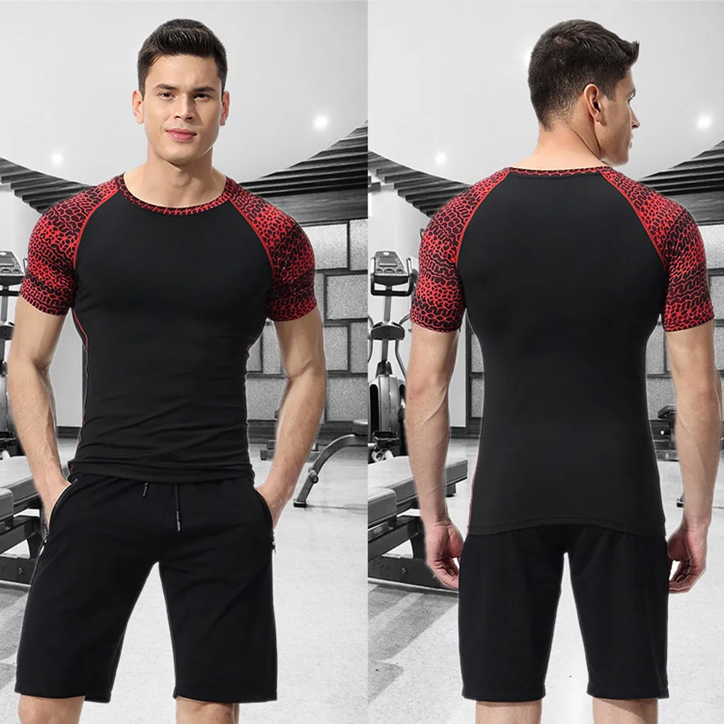Костюм спортивный мужской короткий повседневный эластичная короткая футболка