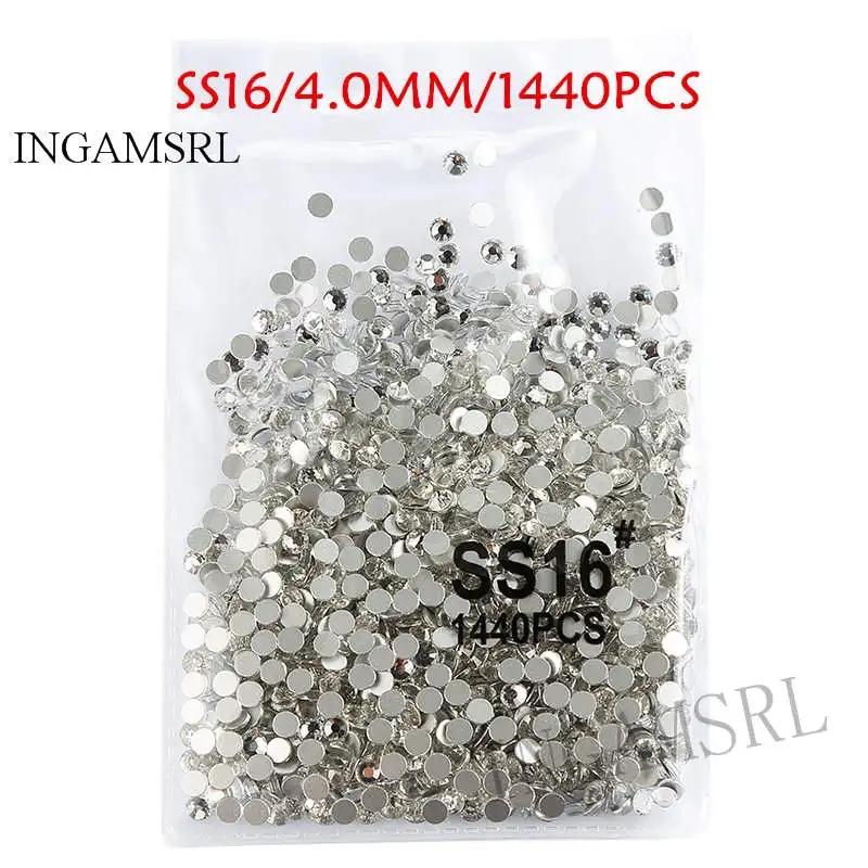 Ногтей Книги по искусству горный хрусталь прозрачного хрусталя белый SS3-SS40 3D ногтей Книги по искусству украшение стразами Серебряный Flatback Стразы Блеск самоцветов 049 - Цвет: SS16 1440PCS