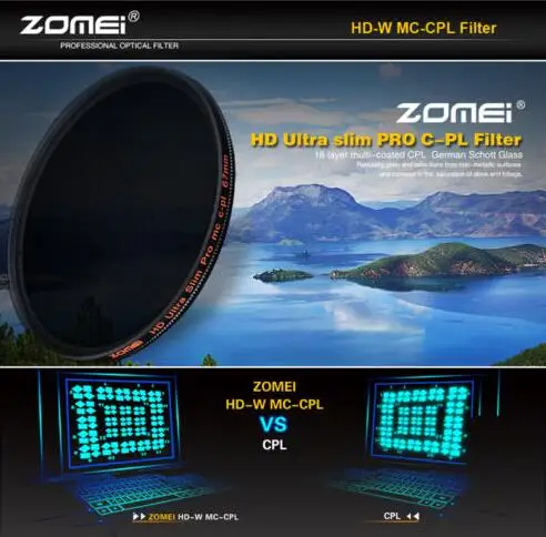 ZOMEI HD Оптическое стекло CPL фильтр тонкий многослойный круговой поляризатор