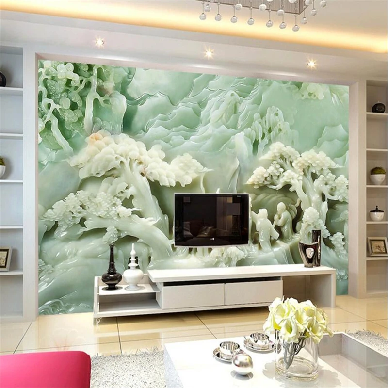 

beibehang Custom 3d wallpaper HD jade carving landscape sofa living room bedroom TV wall decoration painting