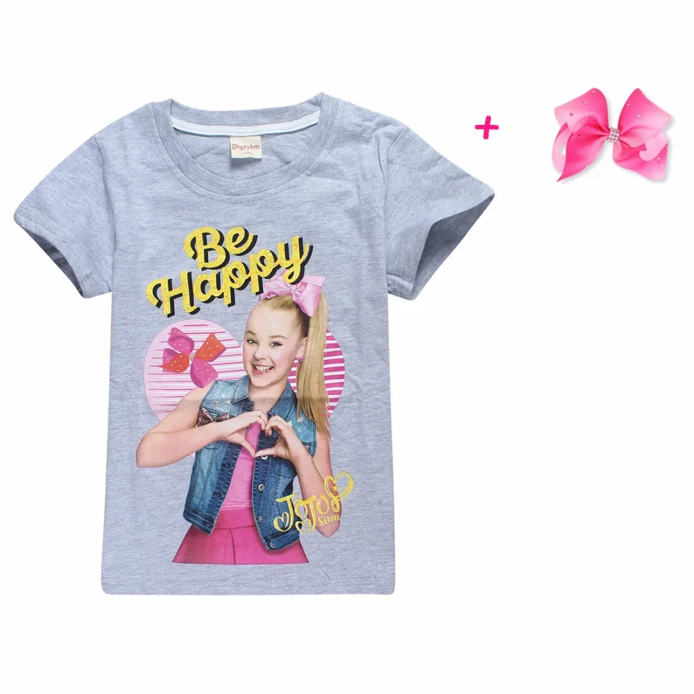 Летние модные футболки Jojo Siwa/футболка с короткими рукавами для больших девочек Подростковая мягкая хлопковая одежда с героями мультфильмов детская одежда для маленьких девочек