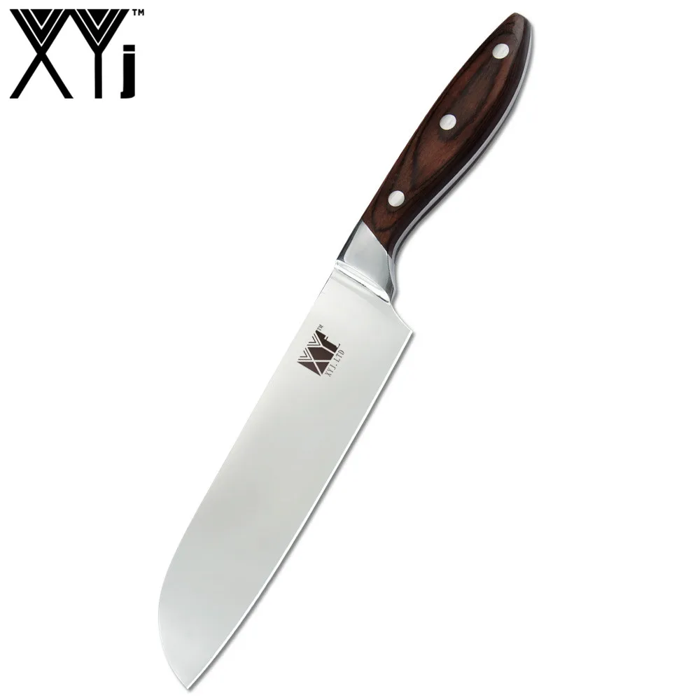 7 inch Santoku Knife XYj немецкие ножи из нержавеющей стали 440A острое лезвие Кливер высокое качество цвет деревянной ручкой шеф-повара Santoku утилита набор для приготовления пищи - Color: 7 inch Santoku Knife