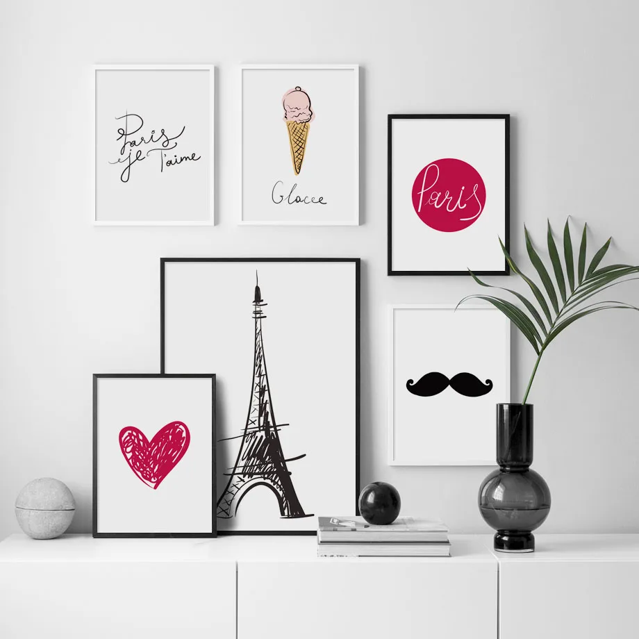 Paris Tower Ice Cream Heart Wall Art Canvas Painting Nordic Posters And Prints Cartoon Pictures For Living Room Home Decor | Дом и сад