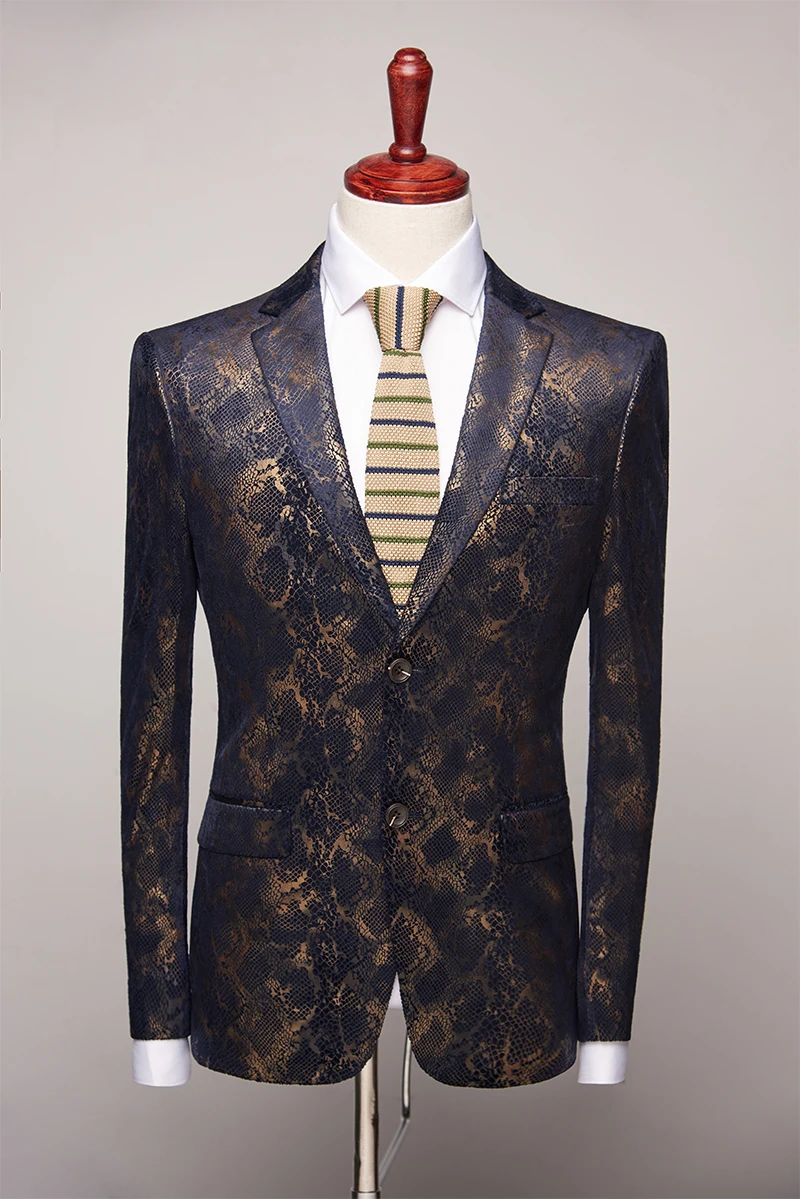 Мужские свадебные костюмы 2019 роскошная брендовая черная Золотая куртка смокинг