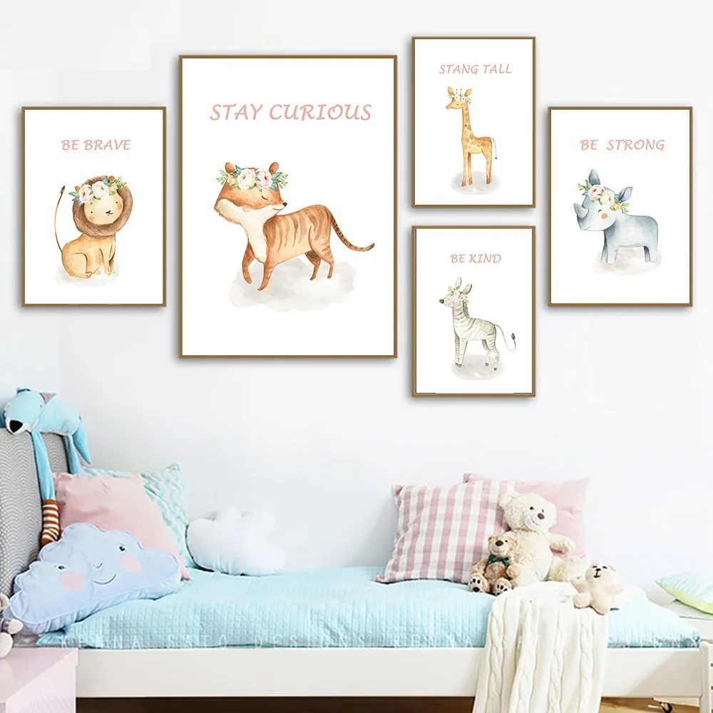 Акварельный настенный плакат животные Дети фотографии настенные Декорации для