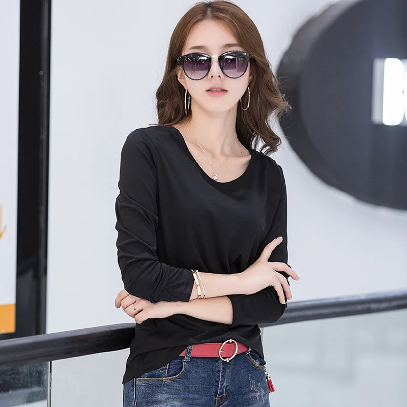 Весенне осенняя футболка 80S мерсеризованная Хлопковая женская верхняя одежда с