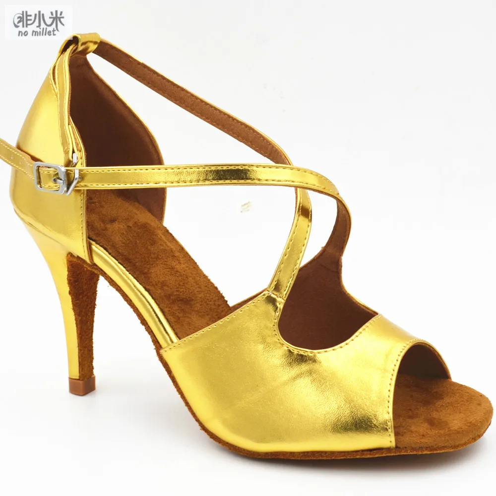 ESdance/Женская обувь из искусственной кожи для латинских танцев 8 5 см цвет золотой