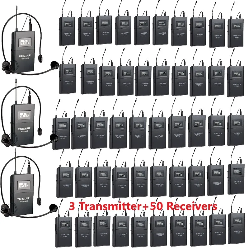 Takstar WTG500 UHF беспроводная система гида, синхронный перевод, аудио-визуальный eduation 3 передатчика+ 50 приемников