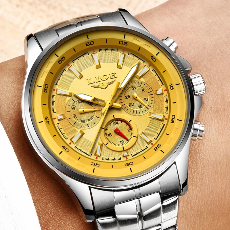 Часы Relojes LIGE мужские модные армейские кварцевые водонепроницаемые|Кварцевые