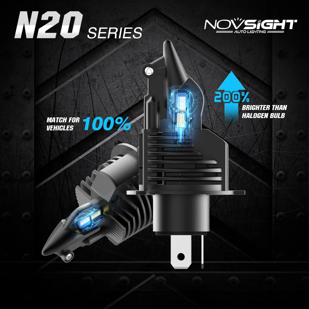 NOVSIGHT светодиодный H4 Hi/короче спереди и длиннее сзади) фары дальнего и ближнего света фары Turbo 50 Вт 10000LM 6500 к авто фары светодиодный Автомобильные фары лампы