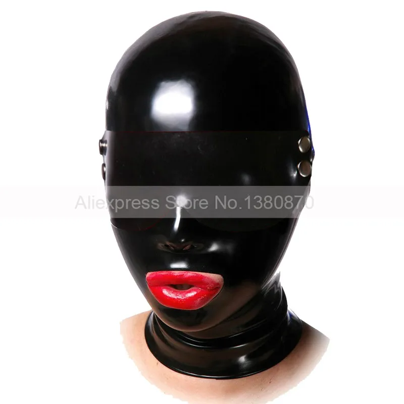 Черный мужской женский латексный капюшон с глазами маска задней молнией лицо