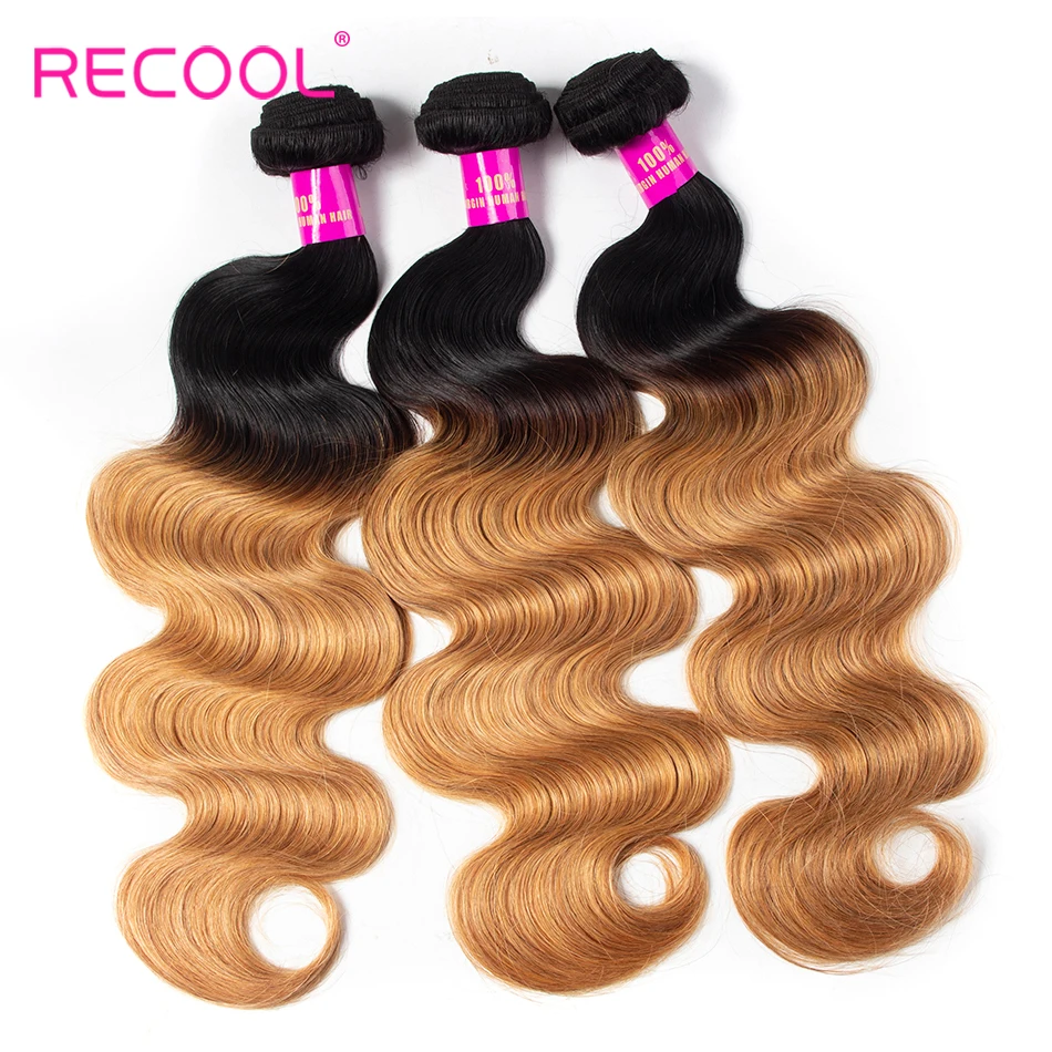 Recool волосы бразильские Weave Связки 1B 27 покраска методом Омбре пучки волос Remy