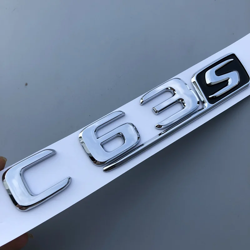 chrome C63S Длинные буквы R S Эмблема для Mercedes Benz AMG GTR C63S E63S GLC63S GLE63S Эмблема для стайлинга автомобилей Наклейка на багажник черный красный серебристый - Цвет: chrome C63S