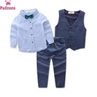 Новый джентльменский комплект одежды Pudcoco для маленьких мальчиков, комплект из 3 предметов, жилет с бантом-бабочкой, футболка, штаны, комплекты костюмов, оптовая продажа