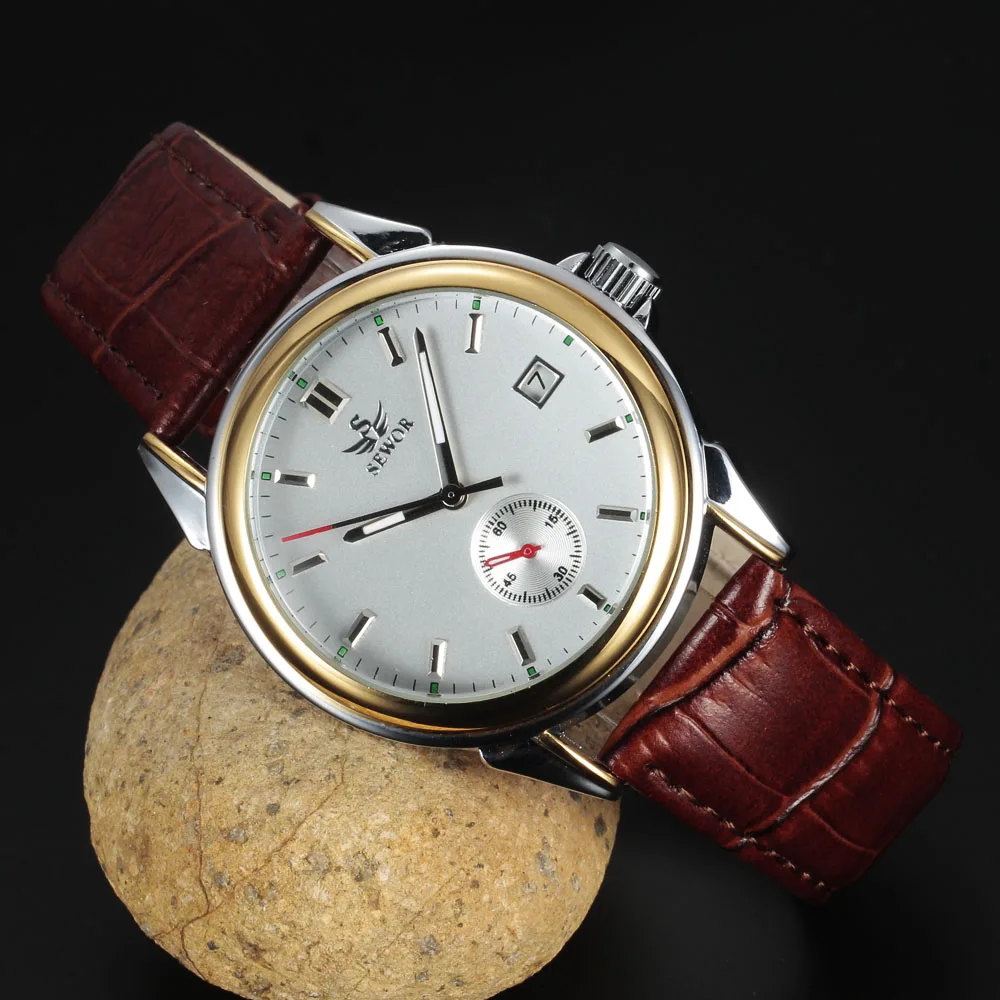 Мужские механические наручные часы-скелетоны с кожаным ремешком