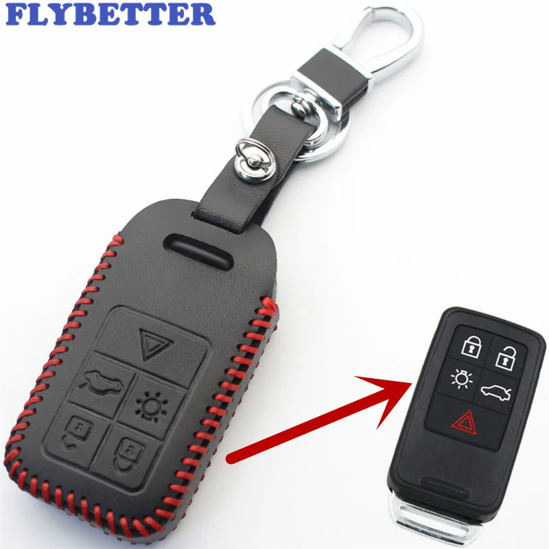 Чехол для смарт ключа FLYBETTER из натуральной кожи с 5 кнопками Volvo S60/S80/V60/XC60/XC70/S60L/V40