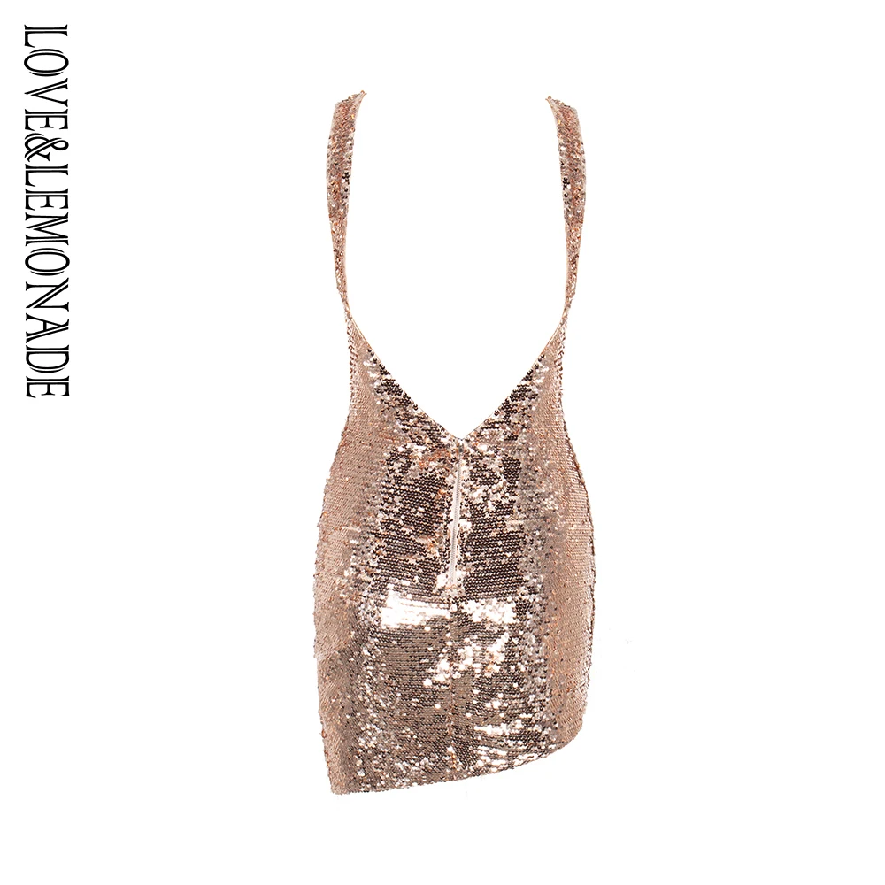 Женское Сетчатое платье LOVE & LEMONADE розовое с блестками и прострочкой сзади модель