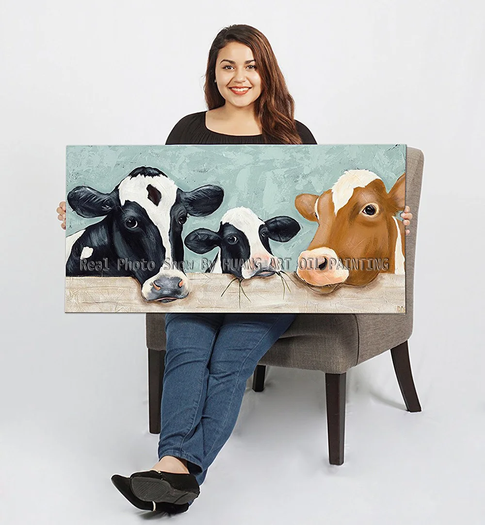 Смешной дизайн 3 корова семья картина маслом на холсте художника ручная роспись